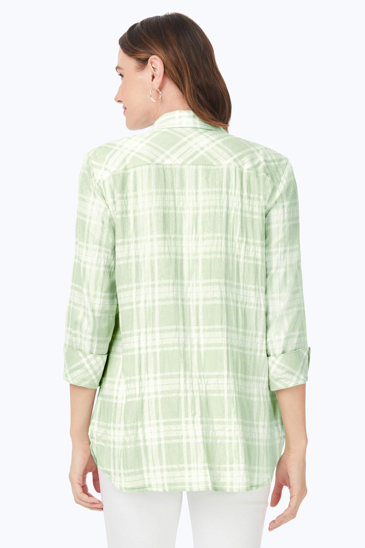 Germaine Puckered Spring Plaid 3/4 Sleeve Tunic