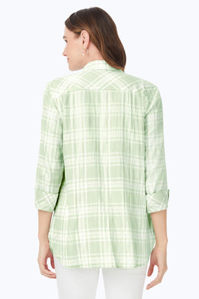 Germaine Puckered Spring Plaid 3/4 Sleeve Tunic