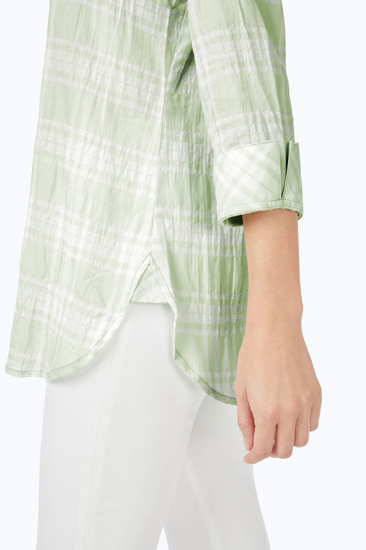 Germaine Puckered Spring Plaid 3/4 Sleeve Tunic