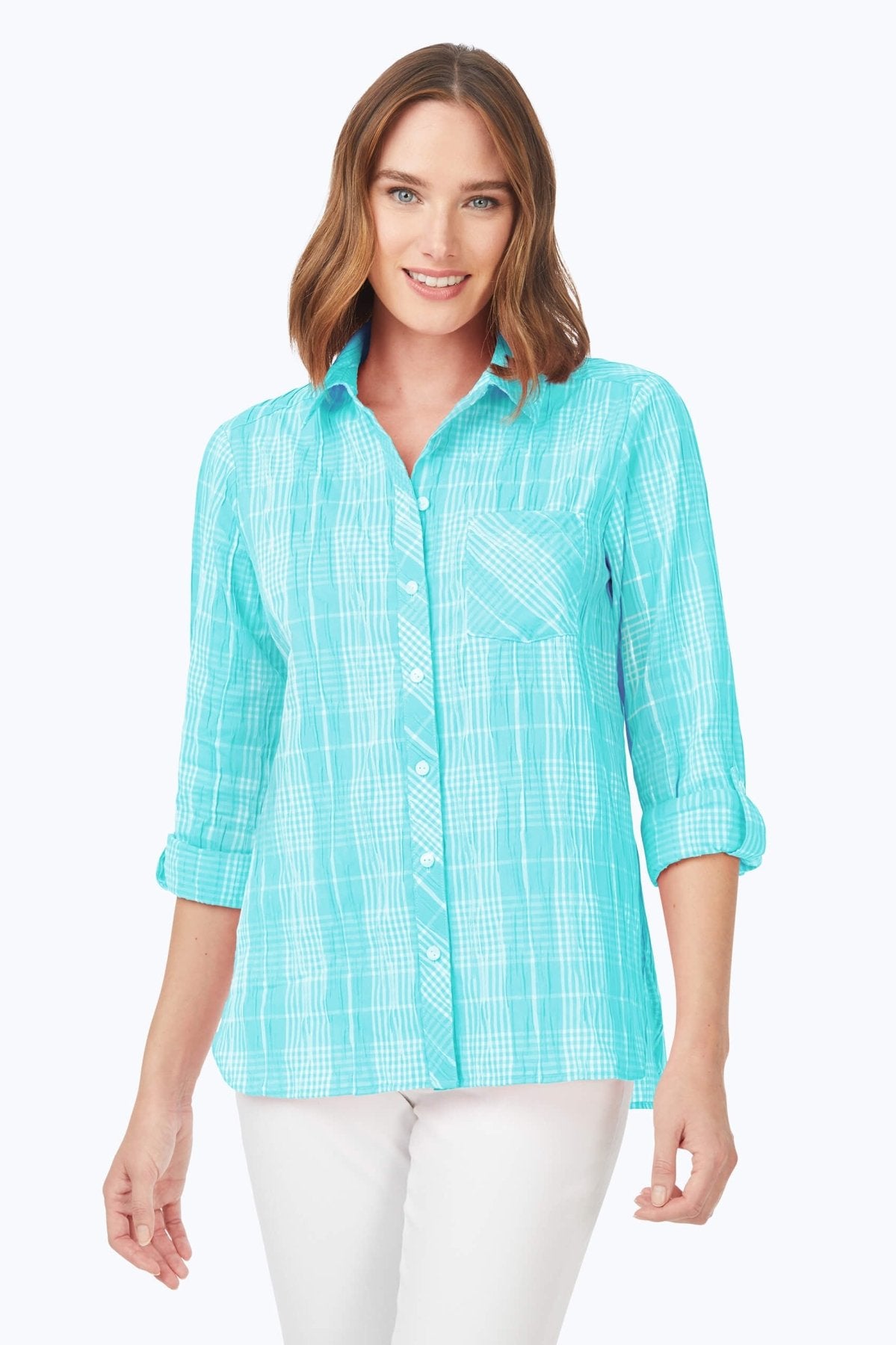 Cole Beach Plaid Crinkle 3/4 Sleeve Shirt