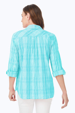 Cole Beach Plaid Crinkle 3/4 Sleeve Shirt