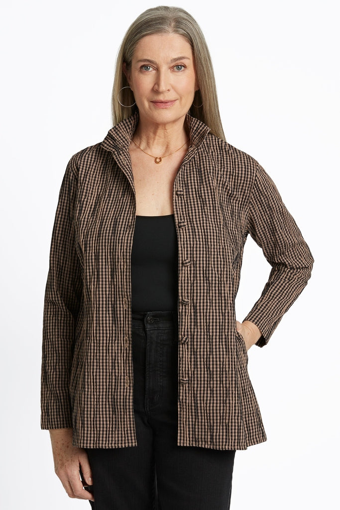 Stylish almond Foxcroft no-iron shirt button up shirt, modeled for comfort and timeless fashion.