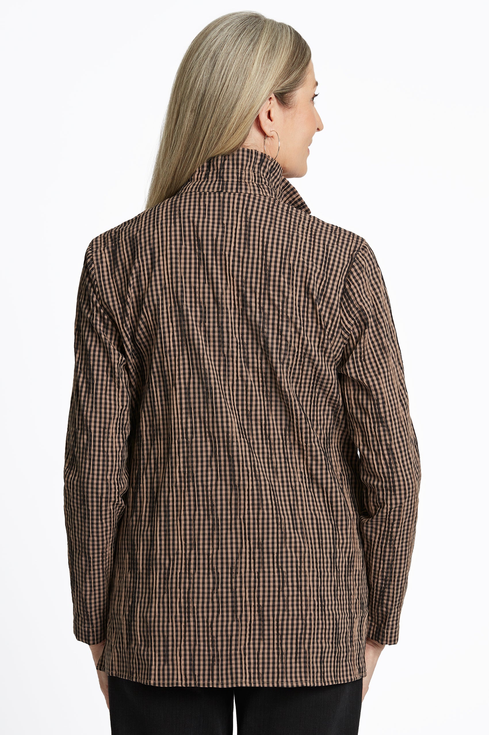 Carolina Mini Gingham Crinkle Long Sleeve Shirt Jacket