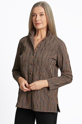 Carolina Mini Gingham Crinkle Long Sleeve Shirt Jacket