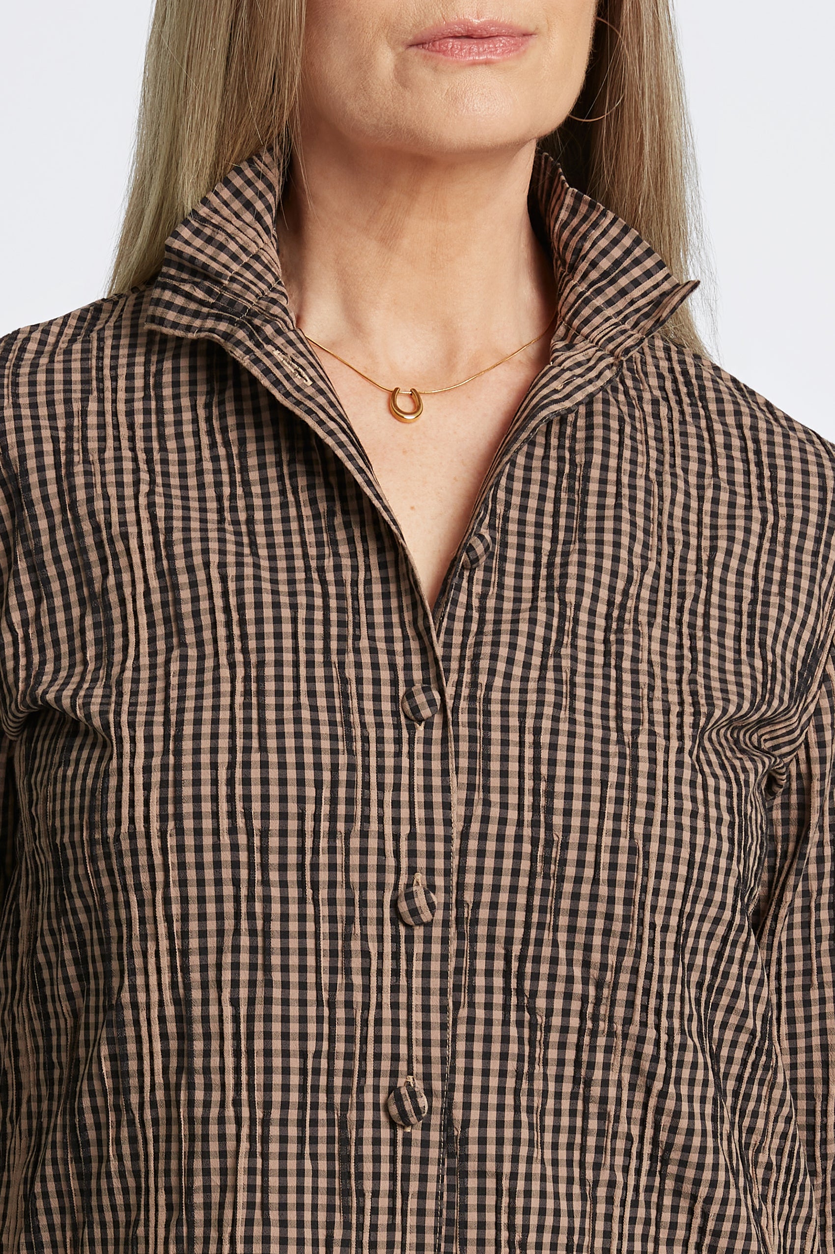 Carolina Mini Gingham Crinkle Long Sleeve Shirt Jacket