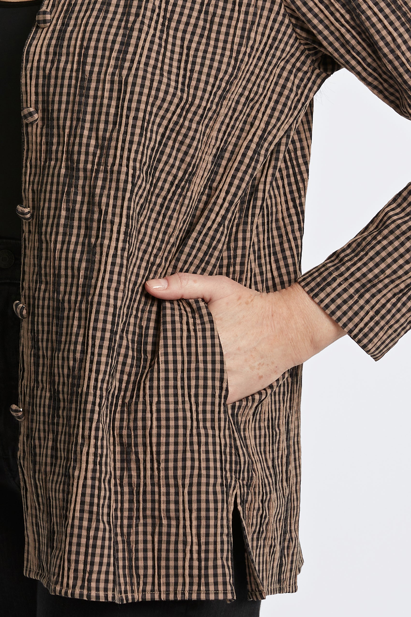 Carolina Mini Gingham Crinkle Long Sleeve Shirt Jacket