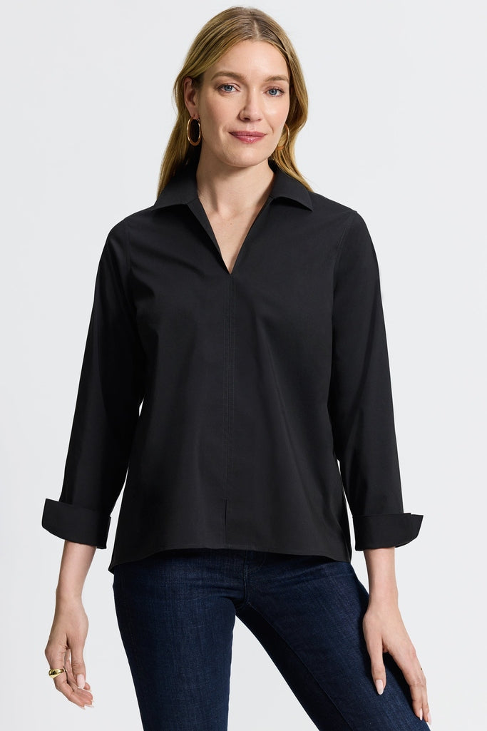 Agnes No Iron Stretch Long Sleeve Popover Shirt – Foxcroft