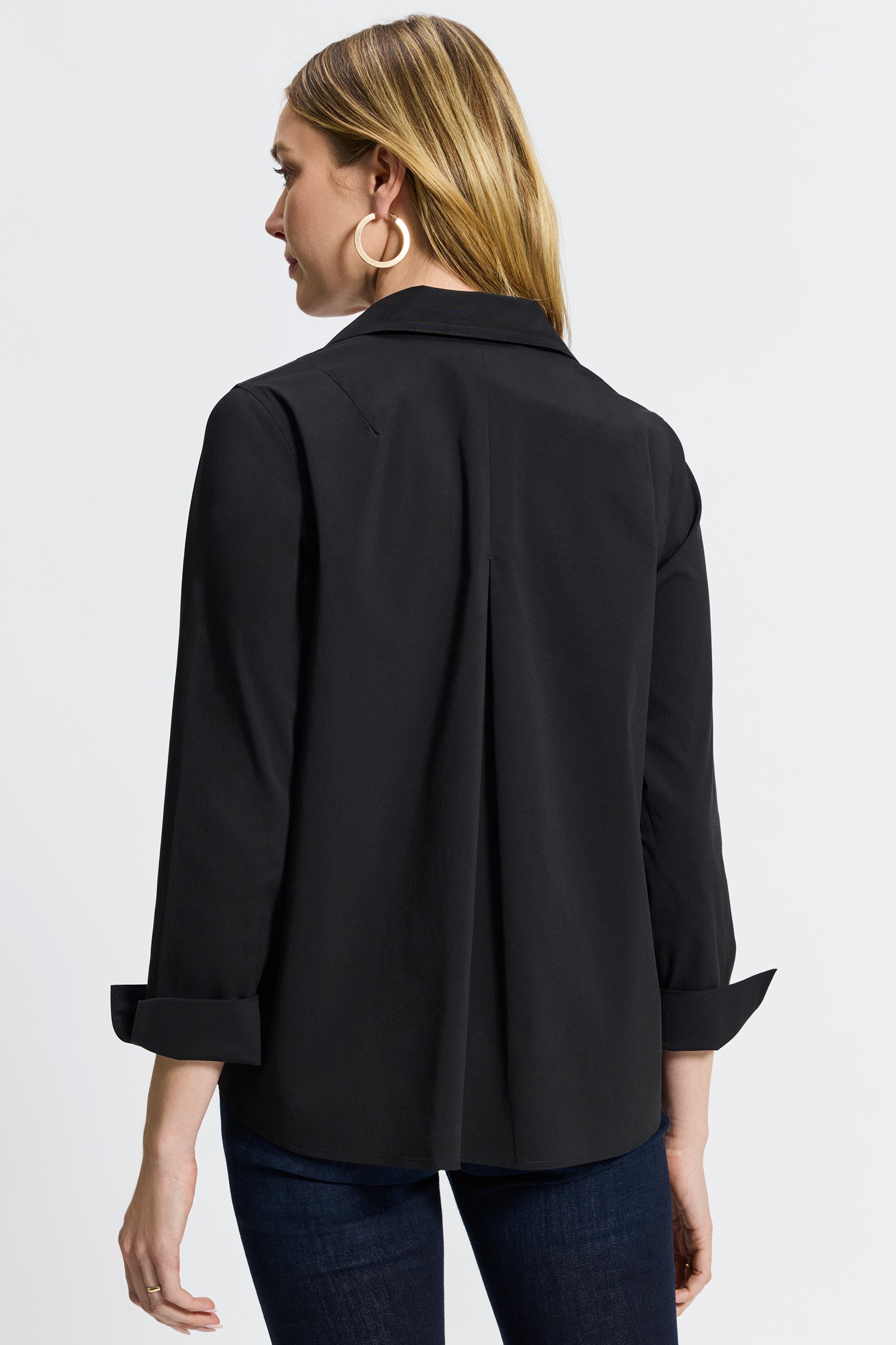 #color_black  Foxcroft Agnes black no-iron shirt styled for a woman with chic versatility and modern ease.