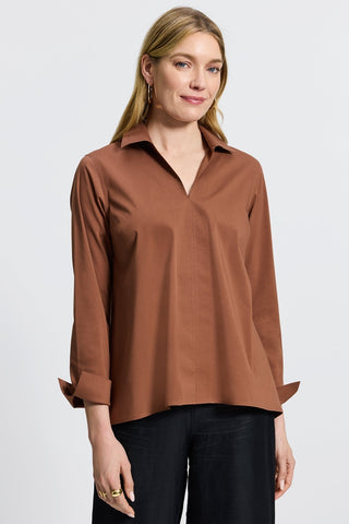 Agnes no iron stretch long sleeve popover shirt in #color_macchiato