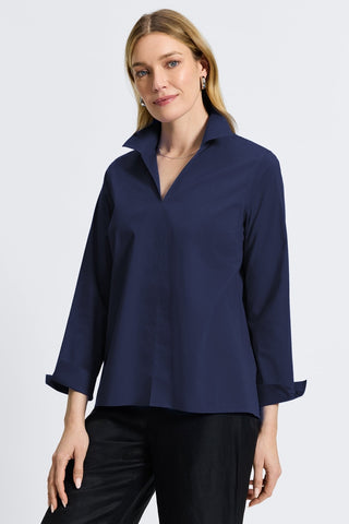 Agnes no iron stretch long sleeve popover shirt in #color_navy