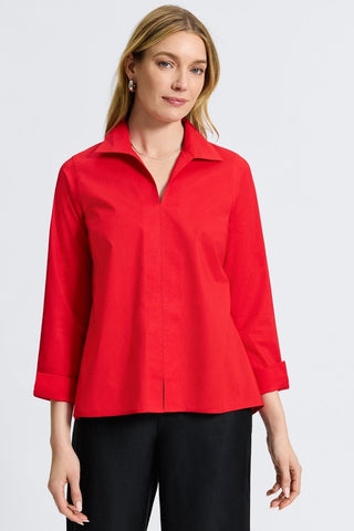 Agnes no iron stretch long sleeve popover shirt in #color_simply red