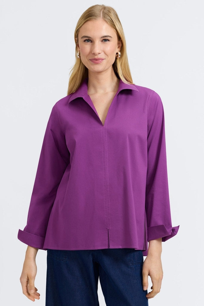 Agnes no iron stretch long sleeve popover shirt in #color_fig