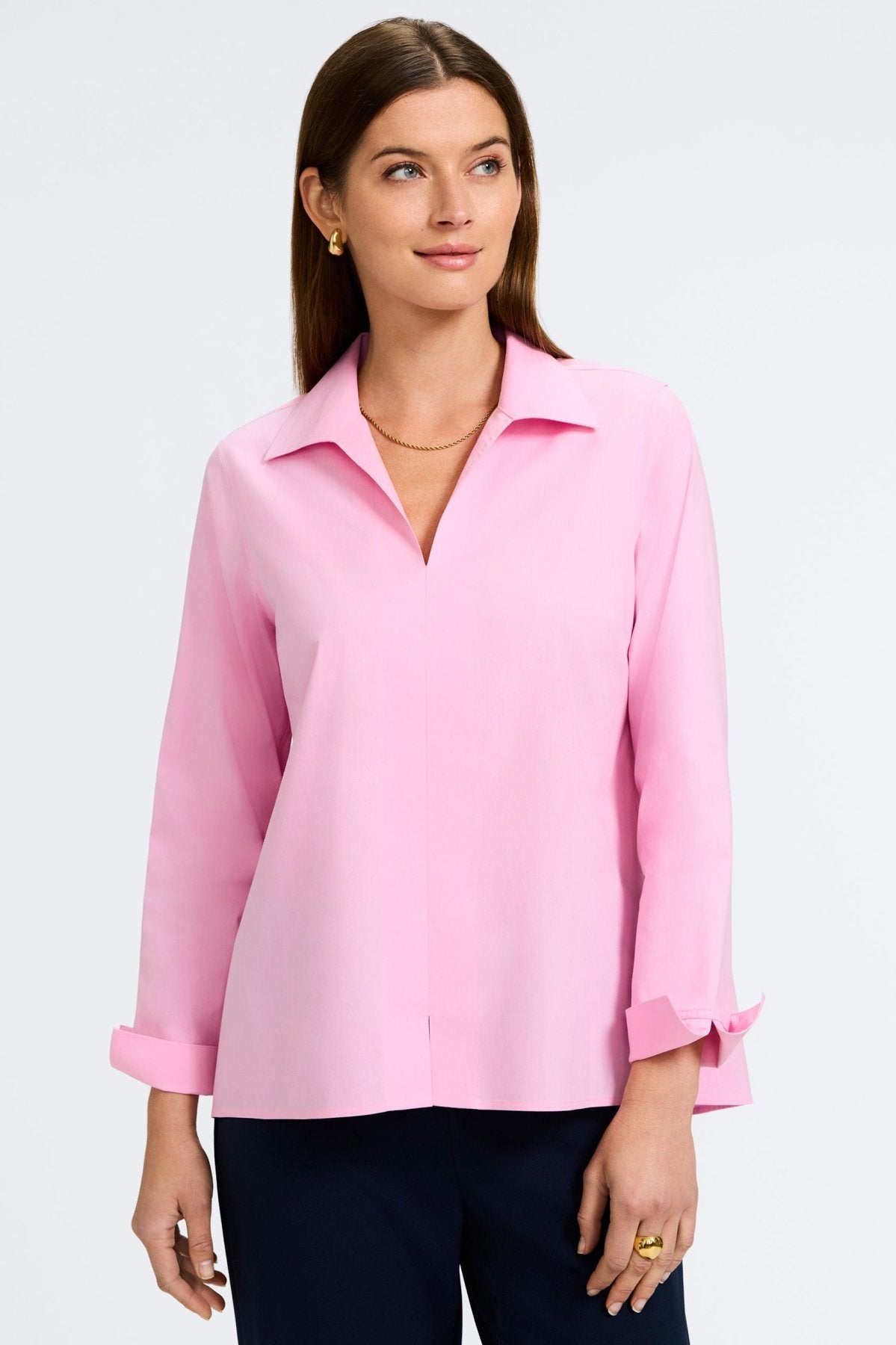 Agnes No Iron Stretch Long Sleeve Popover Shirt