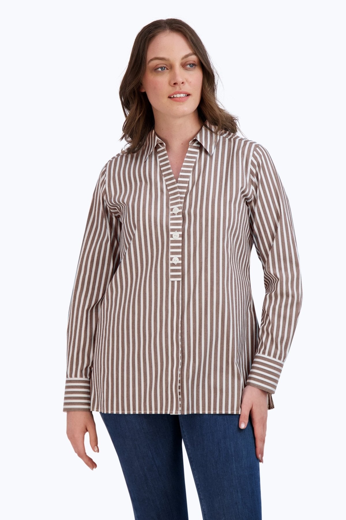 Pamela Stretch No Iron Stripe Long Sleeve Shirt