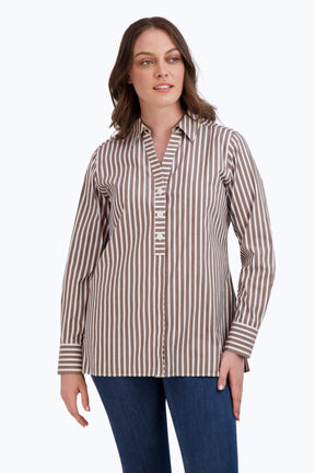 Pamela Stretch No Iron Stripe Long Sleeve Shirt