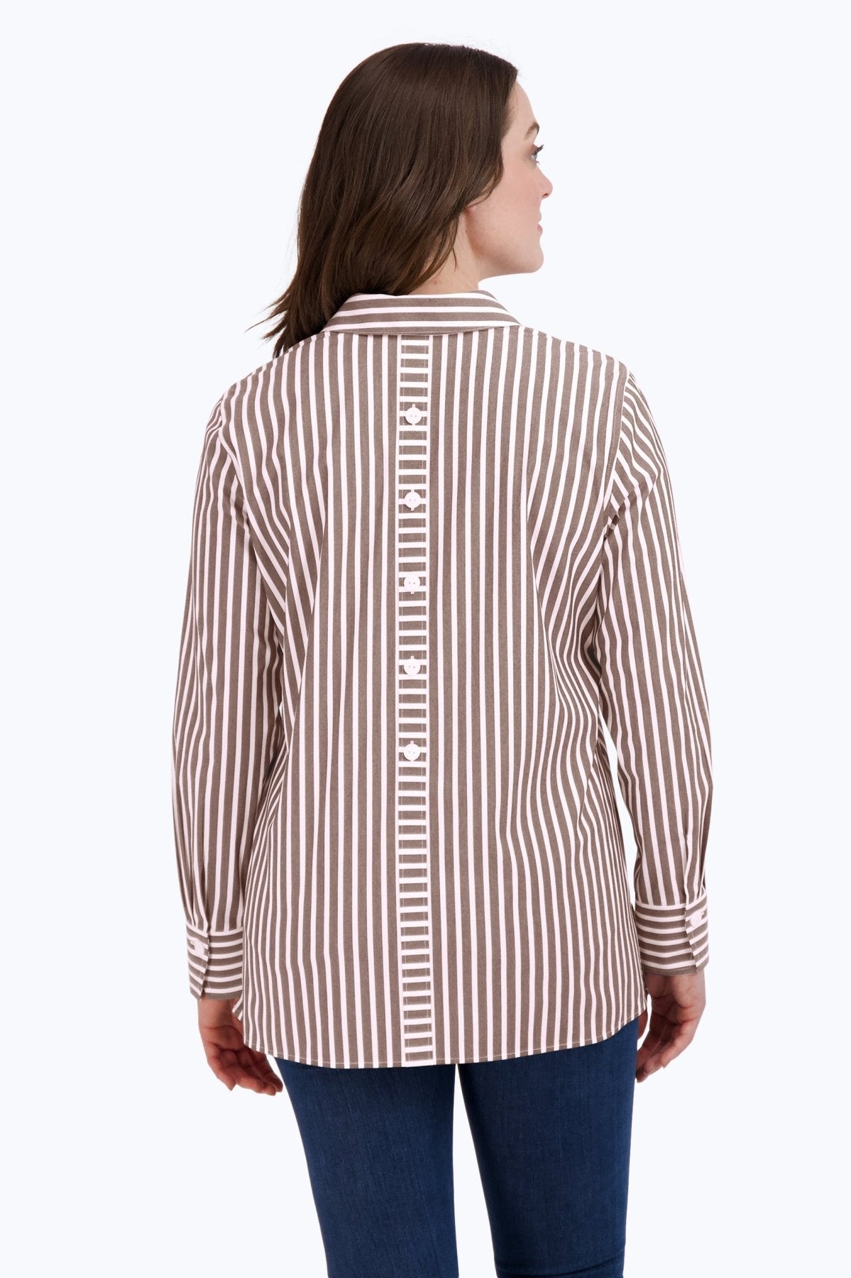 Pamela Stretch No Iron Stripe Long Sleeve Shirt