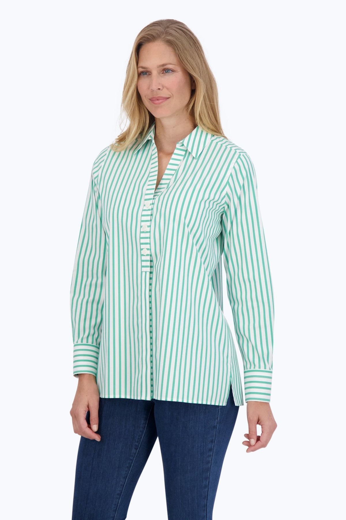 Pamela No Iron Stretch Stripe Long Sleeve Shirt