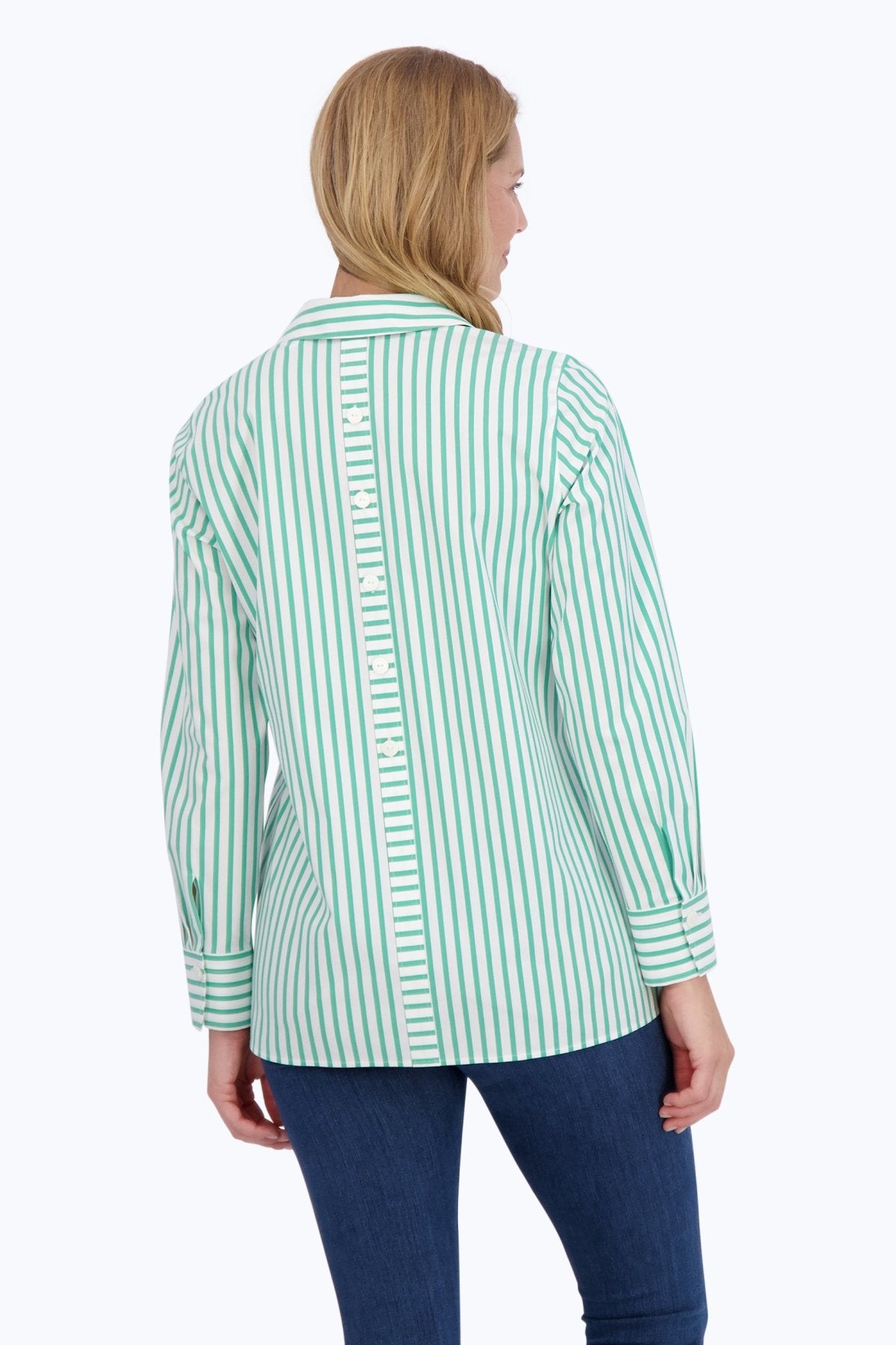 Pamela No Iron Stretch Stripe Long Sleeve Shirt