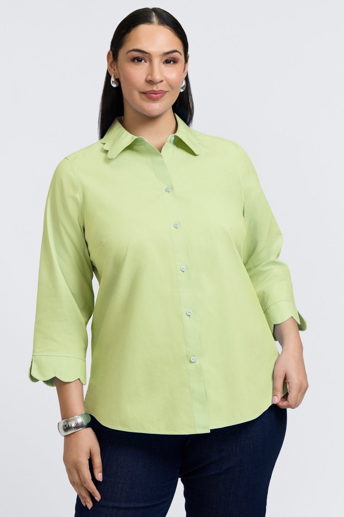 Gwen Plus No Iron Pinpoint 3/4 Sleeve Shirt