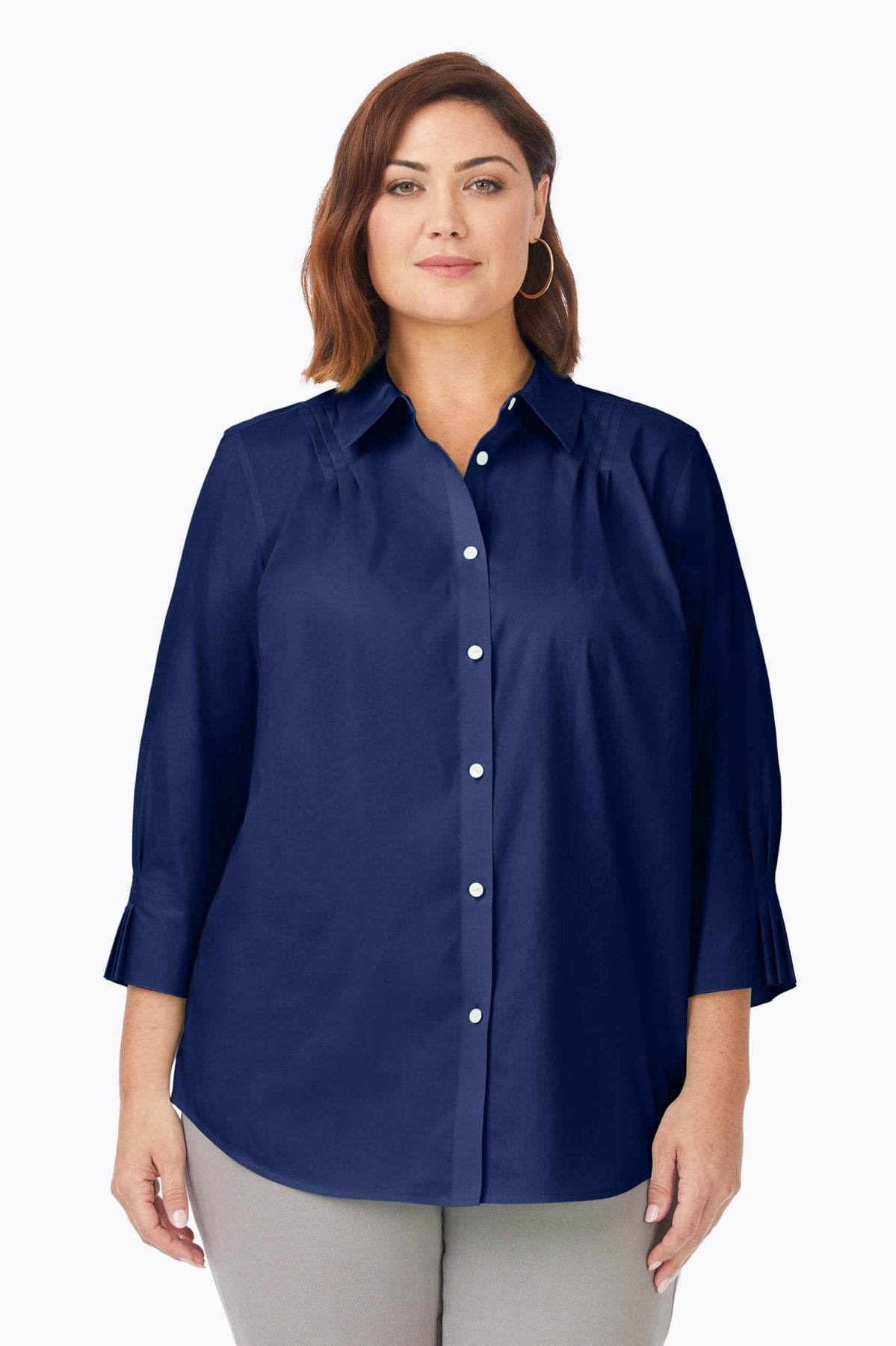 Paulie Plus No Iron Stretch 3/4 Sleeve Shirt, Navy