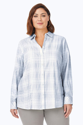 Rhea Plus Puckered Spring Plaid Long Sleeve Shirt