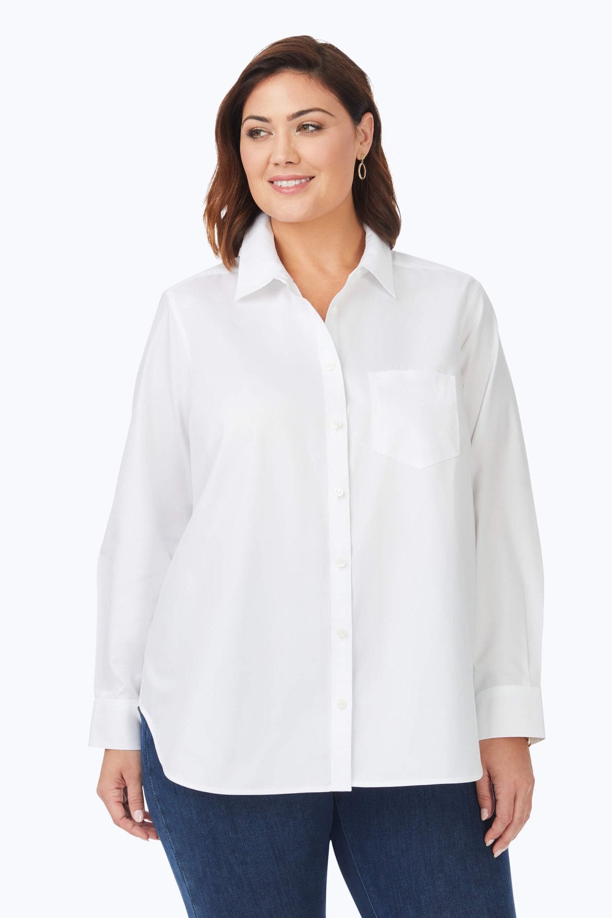 Boyfriend Plus Pinpoint Non-Iron Tunic #color_white