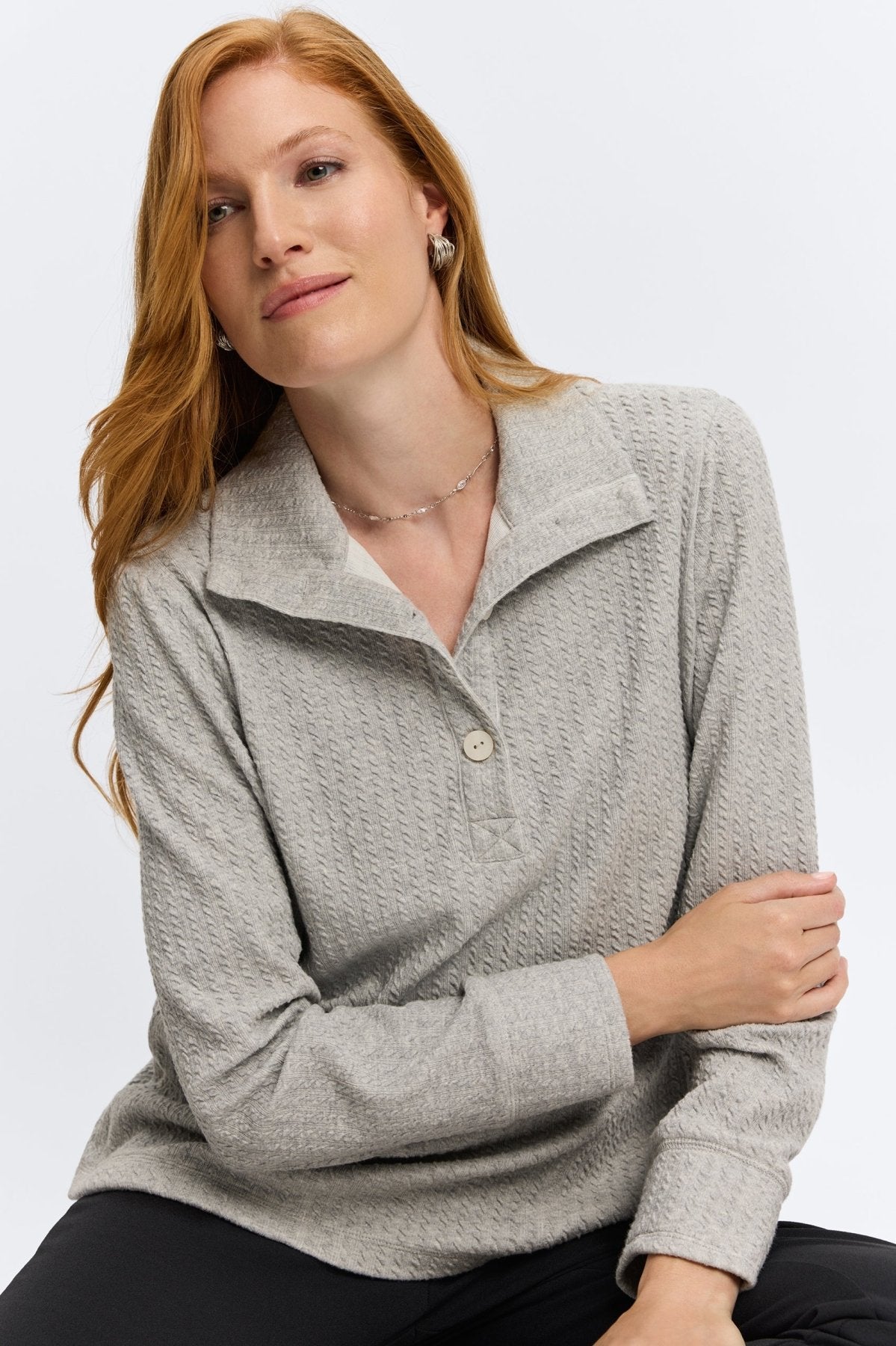 Sammy Cable Knit Long Sleeve Popover Sweater