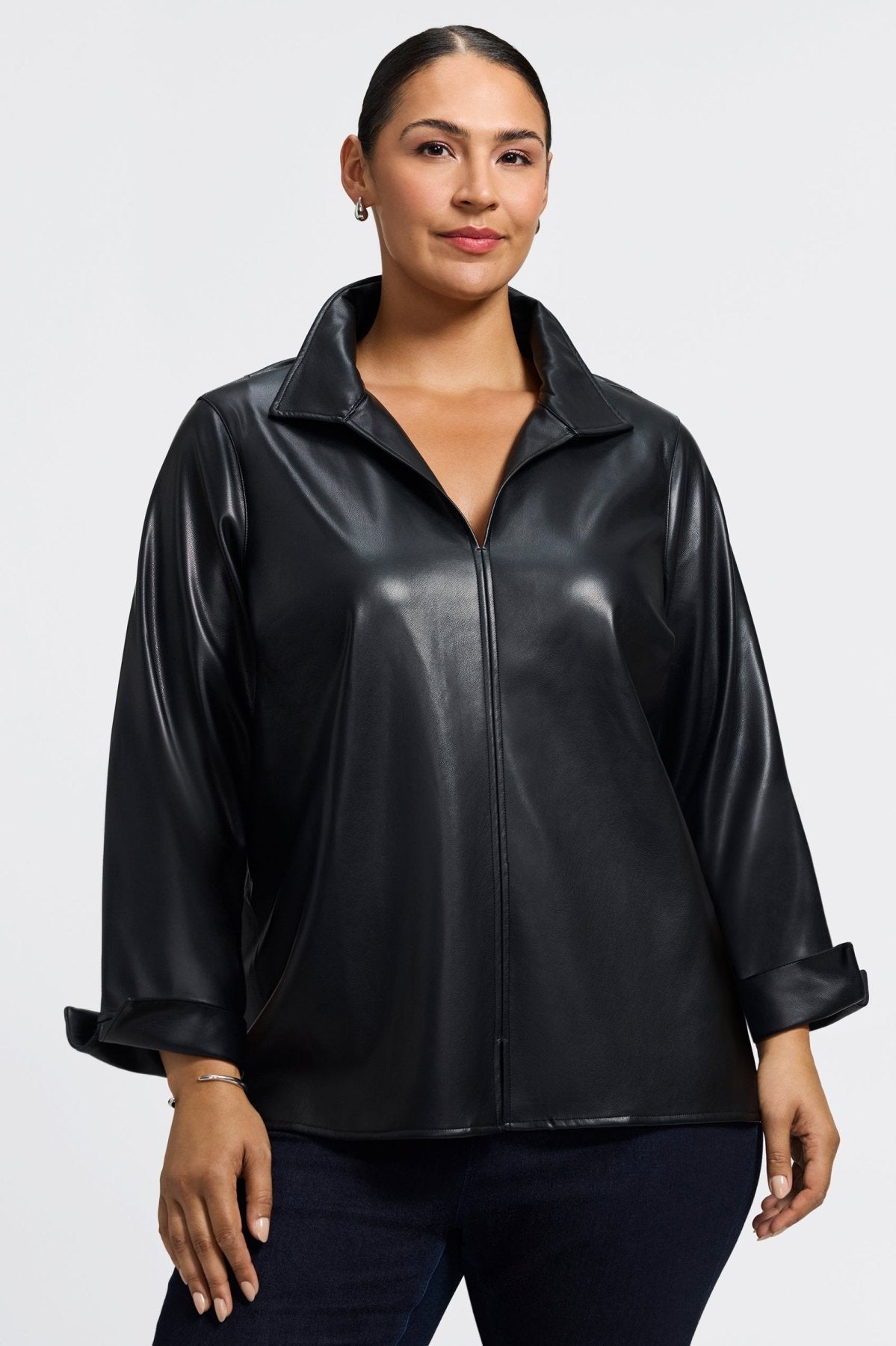 Agnes Plus Vegan Leather Long Sleeve Popover Shirt