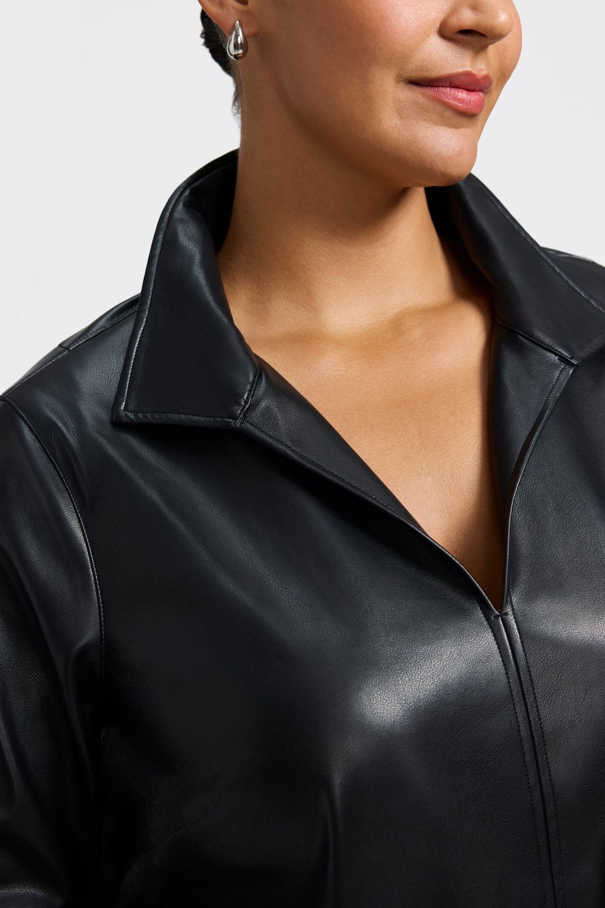 Agnes Plus Vegan Leather 3/4 Sleeve Popover Shirt