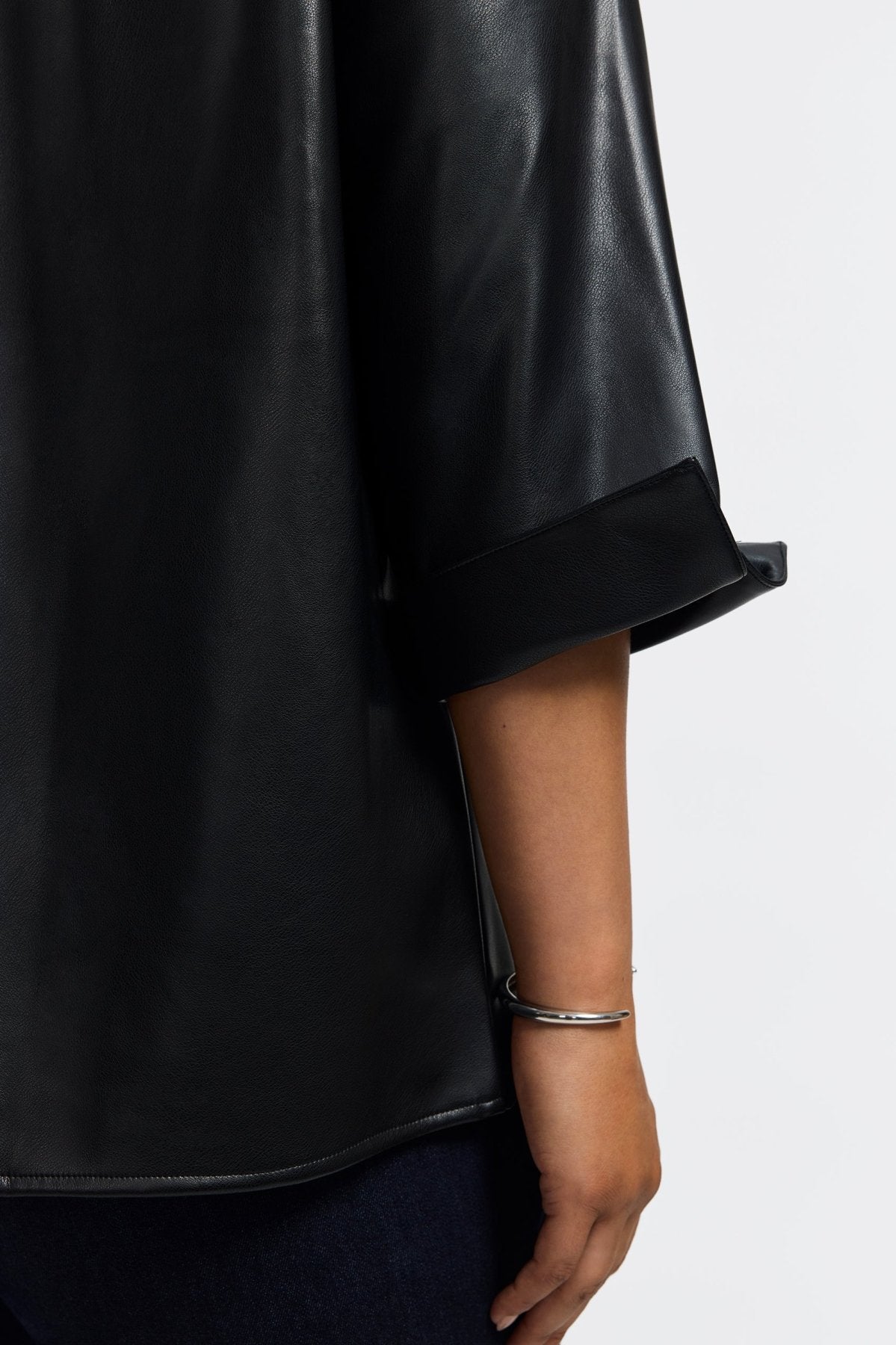 Agnes Plus Vegan Leather 3/4 Sleeve Popover Shirt