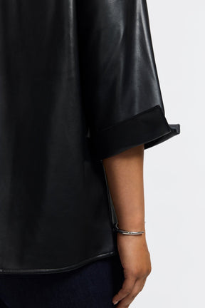 Agnes Plus Vegan Leather 3/4 Sleeve Popover Shirt