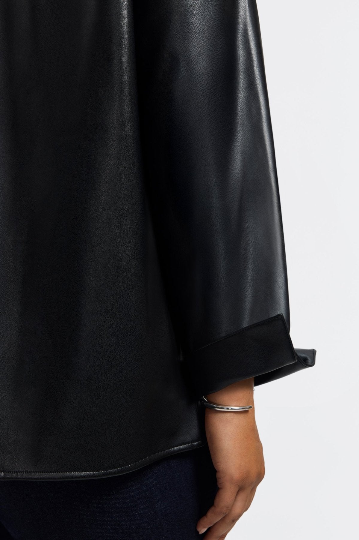 Agnes Plus Vegan Leather Long Sleeve Popover Shirt