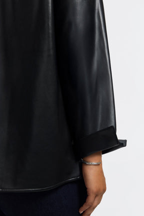 Agnes Plus Vegan Leather Long Sleeve Popover Shirt