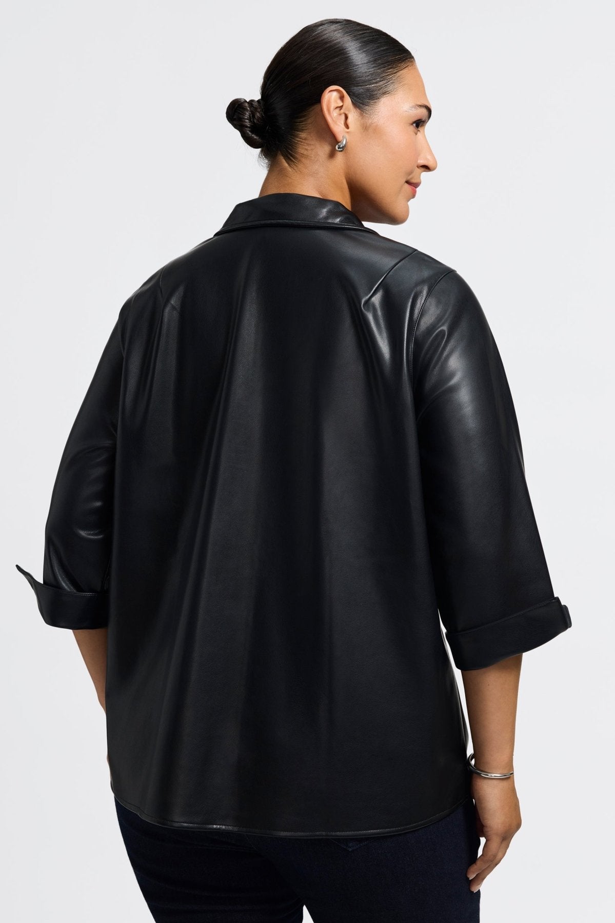 Agnes Plus Vegan Leather 3/4 Sleeve Popover Shirt