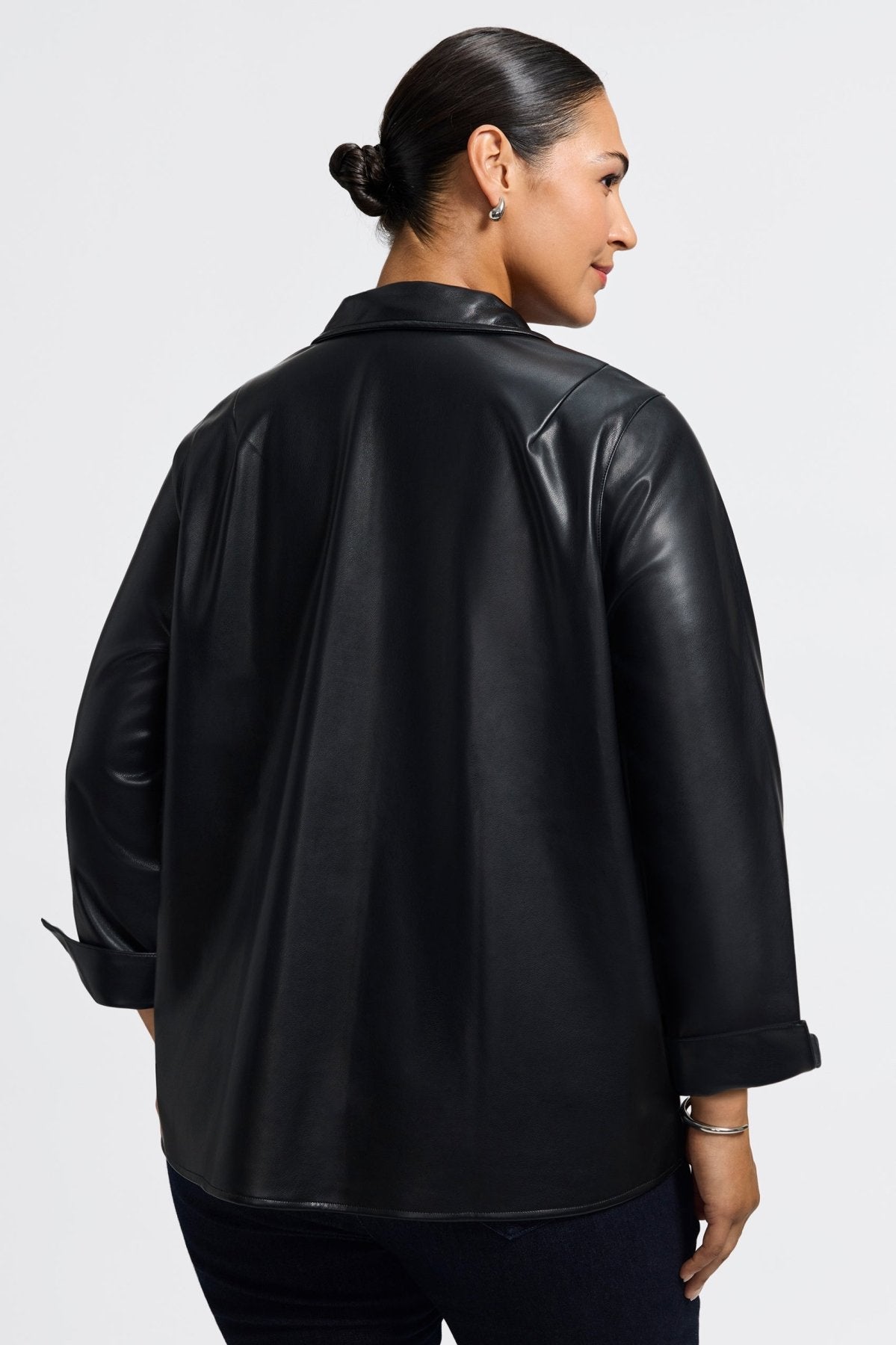 Agnes Plus Vegan Leather Long Sleeve Popover Shirt