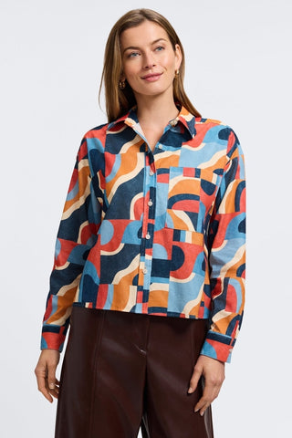 Marina Corduroy Mid Century Art Long Sleeve Short Shirt
