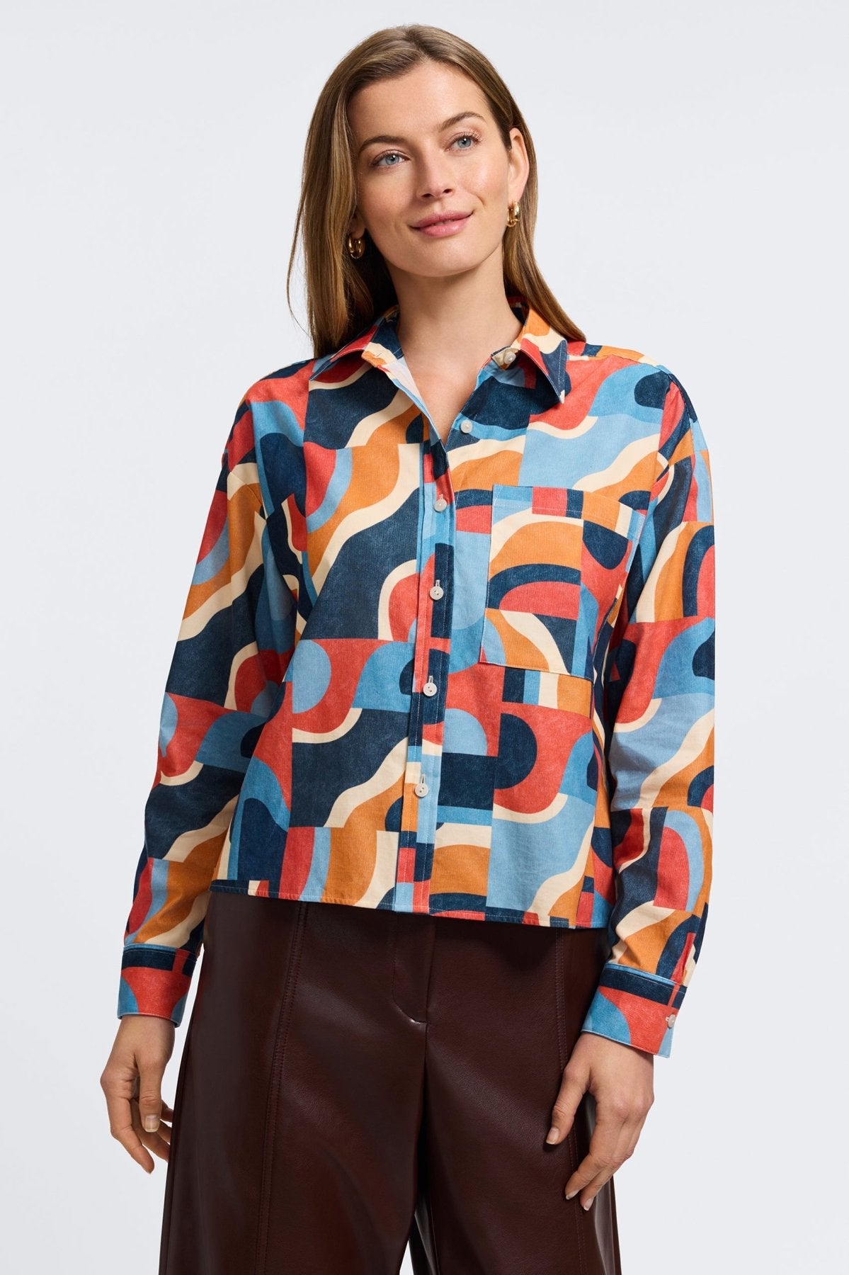 Marina Corduroy Mid Century Art Long Sleeve Short Shirt