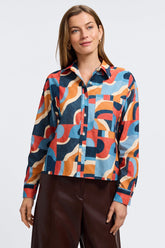 Marina Corduroy Mid Century Art Long Sleeve Short Shirt