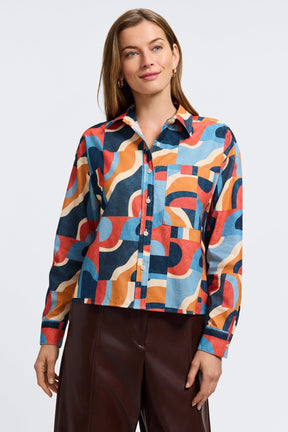 Marina Corduroy Mid Century Art Long Sleeve Short Shirt