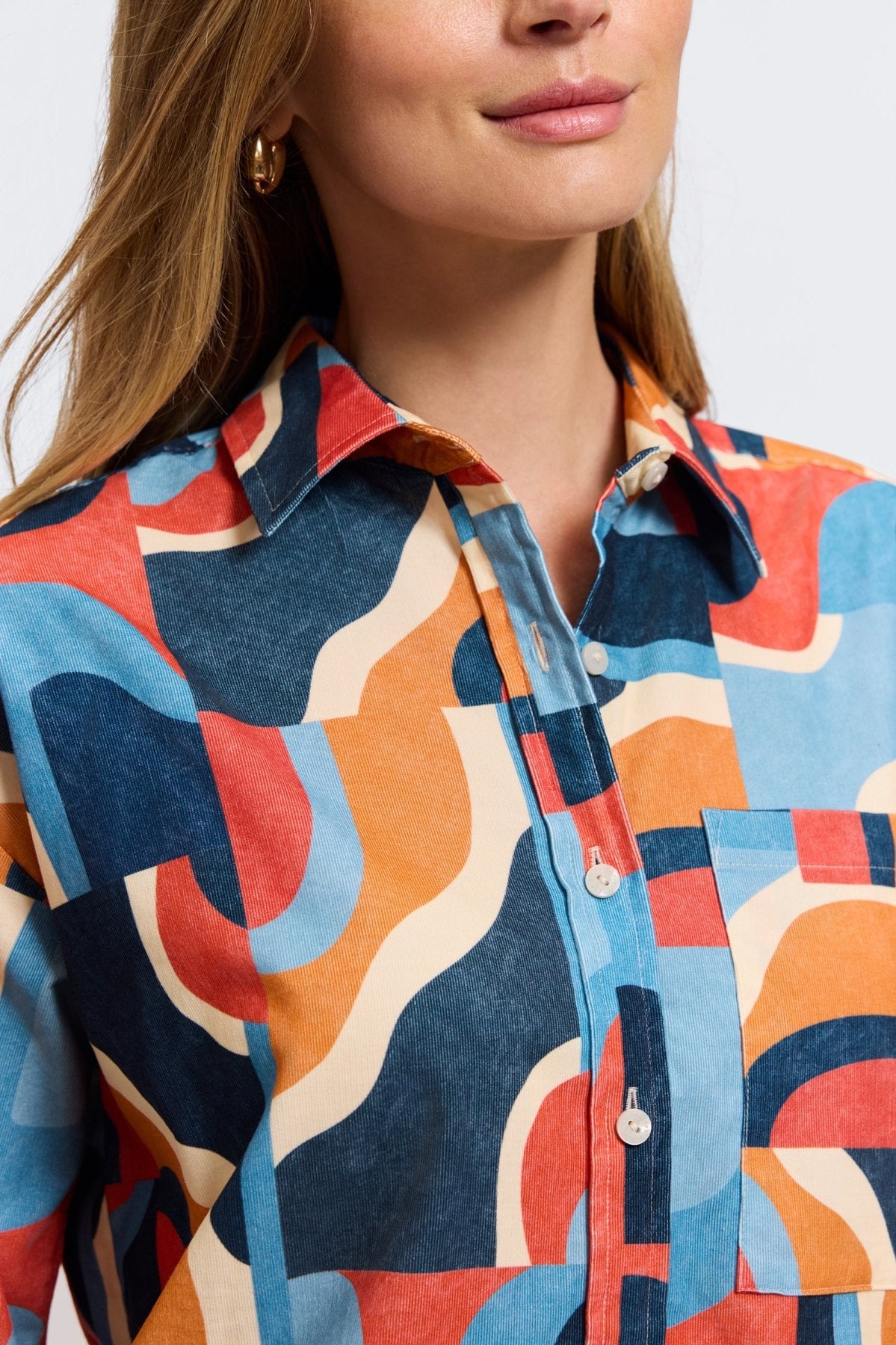 Marina Corduroy Mid Century Art Long Sleeve Short Shirt