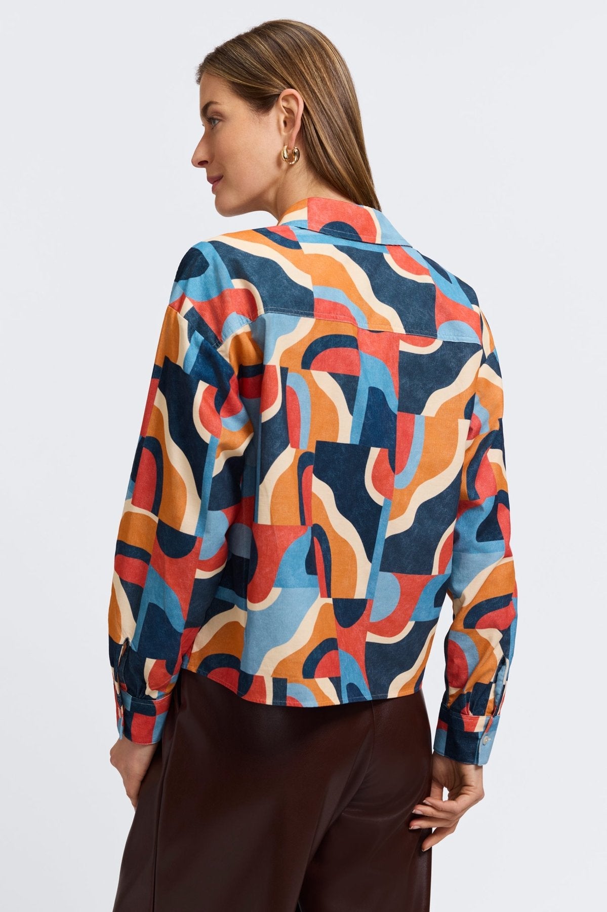 Marina Corduroy Mid Century Art Long Sleeve Short Shirt