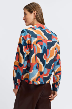 Marina Corduroy Mid Century Art Long Sleeve Short Shirt
