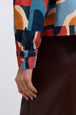Marina Corduroy Mid Century Art Long Sleeve Short Shirt