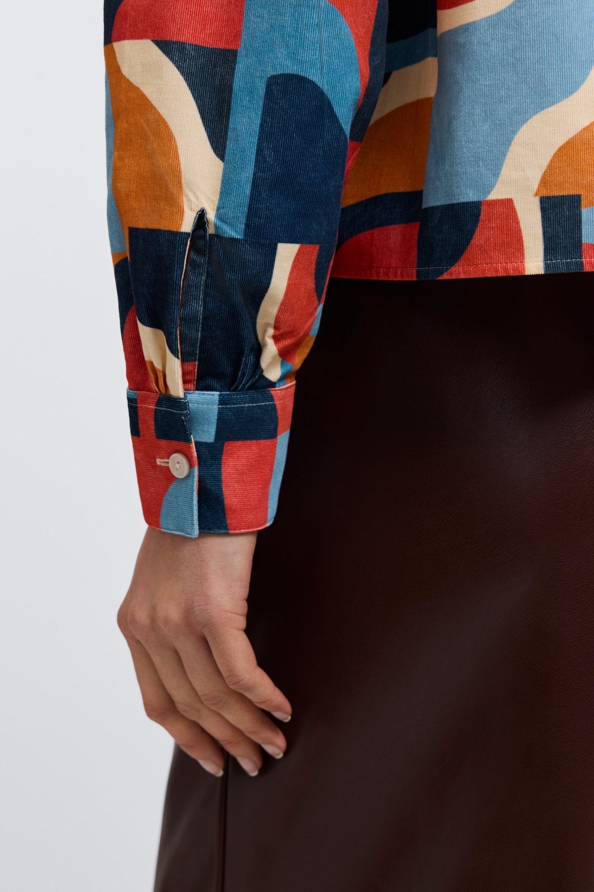 Marina Corduroy Mid Century Art Long Sleeve Short Shirt