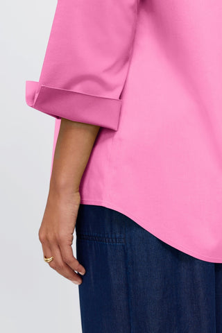 Close up of the 3/4 length sleeves of the Therese No Iron Stretch Popover Shirt
#color_guava pink