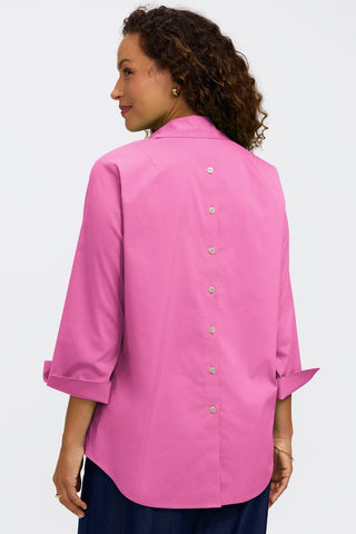 Back view of the buttoned down back of the Therese No Iron Stretch 3/4 Sleeve Popover Shirt #color_guava pink