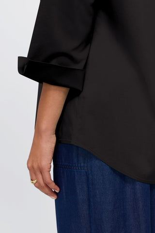 Close up view of one of the 3/4 sleeves from the Therese No Iron Stretch Popover Shirt
#color_black