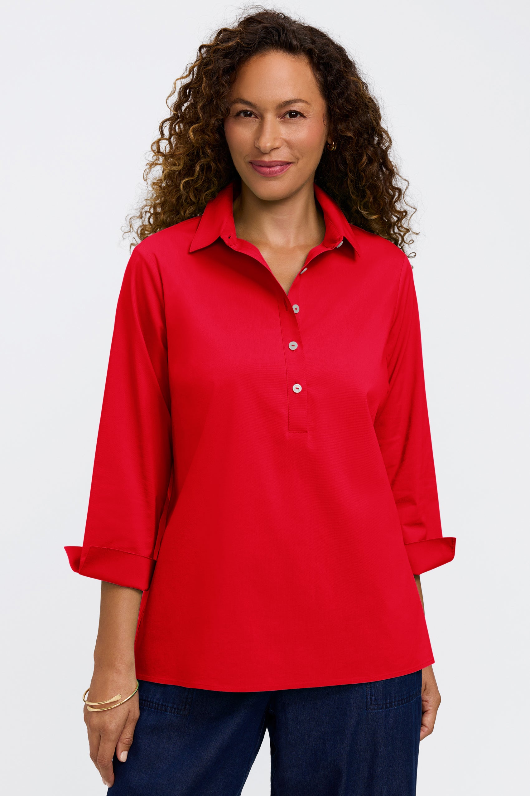 Therese No Iron Stretch 3/4 Sleeve Popover Shirt