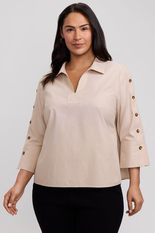 Lainey Plus No Iron Pinpoint 3/4 Button Sleeve Shirt