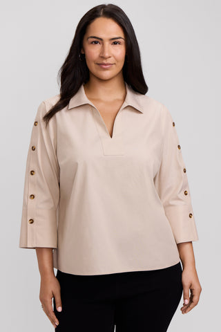 Lainey Plus No Iron Pinpoint 3/4 Button Sleeve Shirt